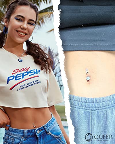 OUFER 316L Surgical Steel Belly Button Rings, Clear CZ Navel Rings, Belly Piercing Jewelry - color: Silver Bar, Clear CZ