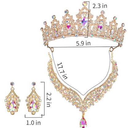 Crowns and Tiaras jewelry sets for Wedding princess birthday party Halloween Prom Pageant Jewelry for Women Crystal Bridal Jewelry Set for women - color: Gold AB