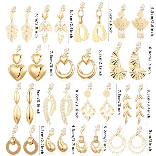 15 Pairs Gold Clip on Earrings for Women Fashion,Lightweight Fake Earrings Set - style: Style C