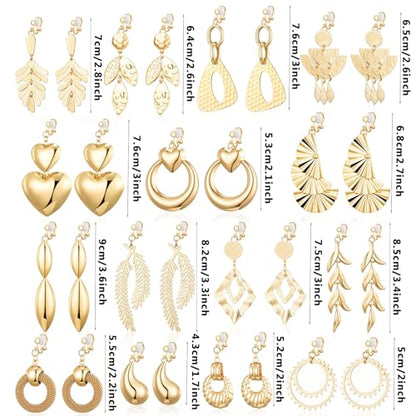 15 Pairs Gold Clip on Earrings for Women Fashion,Lightweight Fake Earrings Set - style: Style C