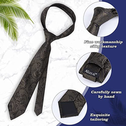 Alizeal Mens Gradient Paisley Necktie and Pocket Square Set | Elegant Design Perfect for Weddings Banquets Business Formal Events - color: 170-coffee