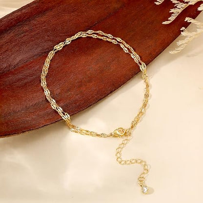 Gold Lips Ankle Bracelets for Women Dainty 14k Gold/Silver Plated Waterproof Layered Anklets Trendy Waterproof Fashion Jewelry Gifts for Women