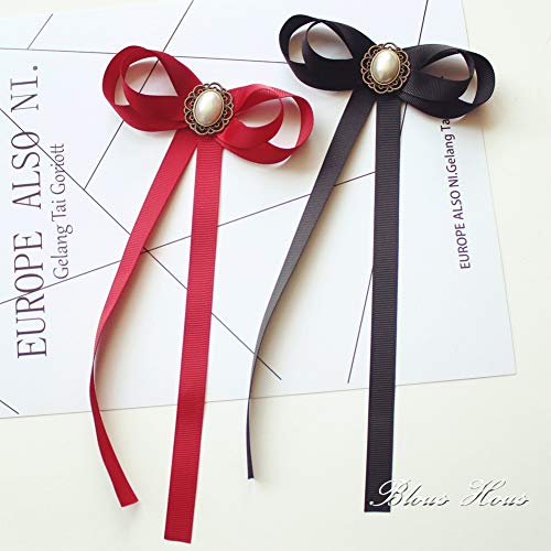 FASELE JKQBUX Women's Brooch Pin pearl Jk preppy style Pre Neck Tie Wedding Party Bow for Women Student Bow Tie accessory - color: Black