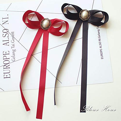 FASELE JKQBUX Women's Brooch Pin pearl Jk preppy style Pre Neck Tie Wedding Party Bow for Women Student Bow Tie accessory - color: Black