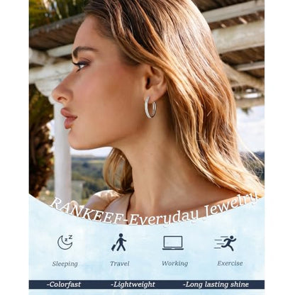 RANKEEF Small Rhinestone Hoop Earrings 925 Silver Everyday Cartilage Hoops Hypoallergenic Dainty 14K Gold Plated Huggie Sparkle Double Row Cubic Zirconia Hoop Earrings 10/15/20/25mm - color: Silver, size: 25mm