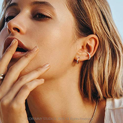 Dremmy Studios Dainty CZ Huggie Hoop Earrings 14K Gold Plated Chunky Simple Cute Thick Round Frill Bead Ball Starburst Cuff Earrings Cubic Zirconia Hoop Earrings Minimalist Personalized Gift for Her - color: Rainbow A