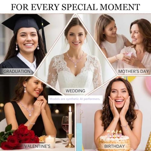 Kamirola Bridal Jewelry Set, Jewelry Set for Women, Necklace Dangle Earrings Bracelet Set, White Gold Plated (TR76) - color: Cream Pink
