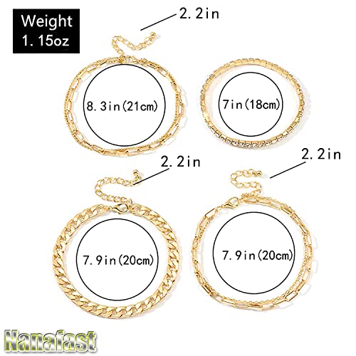 Nanafast 4-6PCS Ankle Bracelets Set for Women Gold Boho Beach Anklet Chain Adjustable Foot Jewelry for Women Extremely Simple Style - color: 4PCS