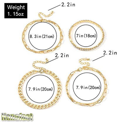 Nanafast 4-6PCS Ankle Bracelets Set for Women Gold Boho Beach Anklet Chain Adjustable Foot Jewelry for Women Extremely Simple Style - color: 4PCS
