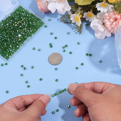 1000Pcs 4mm Faceted Crystal Glass Bicone Beads Loose Bead for DIY Bracelet Necklace Earring Keychain Jewelry Making,Grass Green AB - color: Grass green AB