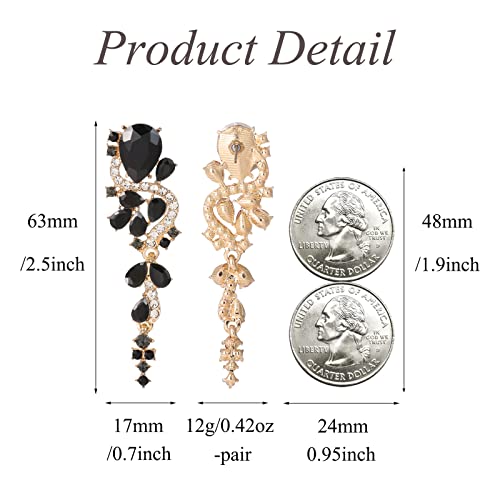 Fashion Rhinestone Statement Drop Dangle Earrings Long Colorful Crystal Bridal Wedding Teardrop Chandelier Earrings for Women Prom Pageant - color: Black