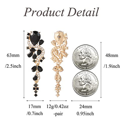 Fashion Rhinestone Statement Drop Dangle Earrings Long Colorful Crystal Bridal Wedding Teardrop Chandelier Earrings for Women Prom Pageant - color: Black