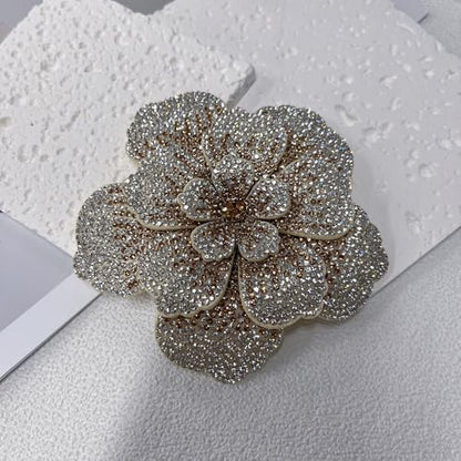 Rhinestone Flower Brooch Pin for Women Men Elegant Sparkly Crystal Camellia Floral Lapel Pins Shawl Dress Suit Clothes Accessories Wedding Party Fashion Jewelry 105mm - color: Beige
