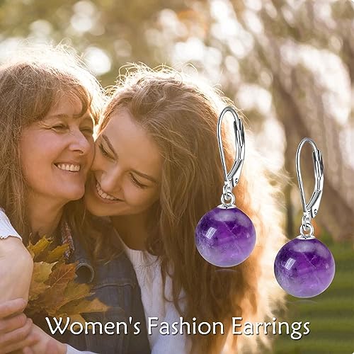 925 Sterling Silver Pearl Leverback Earrings Dangle Drop Jewelry Gifts for Women - style: Amethyst