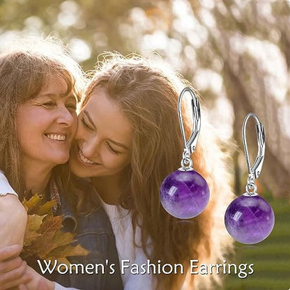 925 Sterling Silver Pearl Leverback Earrings Dangle Drop Jewelry Gifts for Women - style: Amethyst