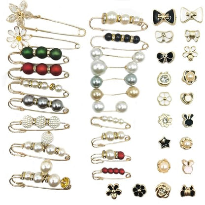 80PCS/40PCS Safety Pin, Faux Pearl Brooch, Clip, Cover Up Buttons for Clothing Dresses Sweater Neckline Decoration Accessories, Pant Waist Tightener, DIY Clip Charm for Women Girls - size: Small