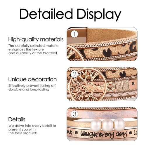 Leather Wrap Bracelets for Women, Boho Leopard Multi-Layer Crystal Beads Cuff Jewelry - color: J-Warp-004
