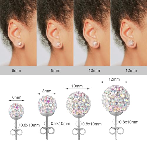 AOEDEJ Silver Ball Earrings Disco Ball Earrings for Women Crystal Earrings Studs Silver Crystal Earrings Cubic Zirconia Crystal Ball Earrings - color: Silver AB White