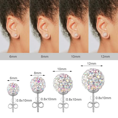 AOEDEJ Silver Ball Earrings Disco Ball Earrings for Women Crystal Earrings Studs Silver Crystal Earrings Cubic Zirconia Crystal Ball Earrings - color: Silver AB White
