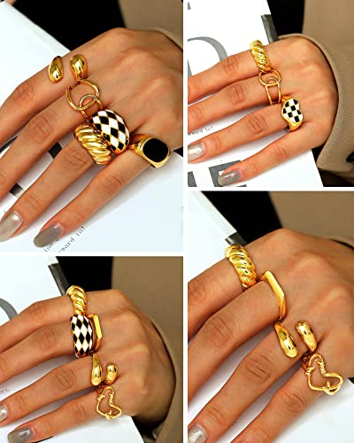 FAXHION 12PCS Gold Stackable Rings Set for Women, 18K Gold Plated Open Stacking Knuckle Ring, Adjustable Chunky Signet Band Statement Ring for Gift - color: 0-Gold 10pcs