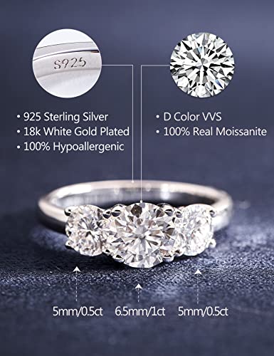 IMOLOVE Moissanite Wedding Band for Women Eternity Bands Moissanite Wedding Rings for Women Sterling Silver Ring Anniversary Band White Gold Plated Size 4-11 - style: 3 Stones