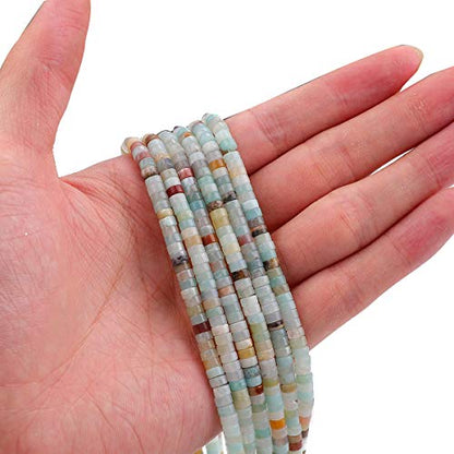 BEADIA Natural Amazonite Spacer Beads Caps Loose Semi Gemstone for Beading Jewelry Making 4mmx2mm 38cm - color: Amazonite, size: Round 4mm x 2mm