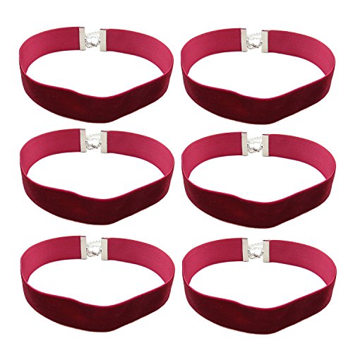 Velvet Choker Necklace for Women Goth Halloween Y2K Ribbon Collar Set - color: 2.54cm-12pcs-wine red