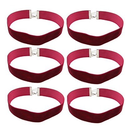 Velvet Choker Necklace for Women Goth Halloween Y2K Ribbon Collar Set - color: 2.54cm-12pcs-wine red