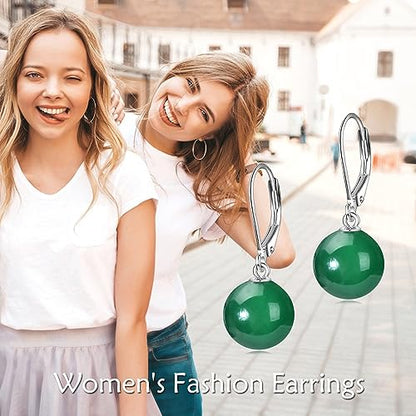 925 Sterling Silver Pearl Leverback Earrings Dangle Drop Jewelry Gifts for Women - style: Green Agate