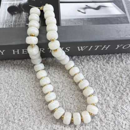 Colorful Chunky Resin Beaded Choker Necklaces for Women | Multicolor Beads, Sturdy Metal Chain, Adjustable, Detachable, Lightweight, Summer Beach Boho, Trendy Statement Jewelry Gift - color: Cream