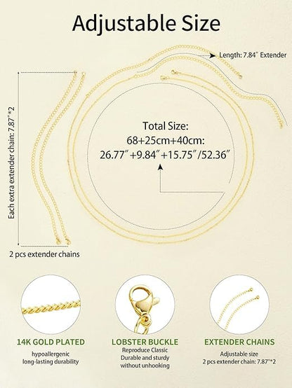 14K Gold Plated Silver Waist Chain, Layered Belly Belt, Waterproof Snake Cuban Body Chain for Women, Summer Beach Jewelry Accessories - color: 03 gold