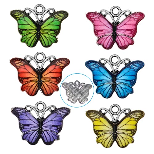 Zhiheng 50 Pack Alloy Butterfly Charms Monarch Butterfly Enamel Pendant Beads for Jewelry Making DIY Earring Necklace Bracelets Accessories Wine Charms - color: Multi