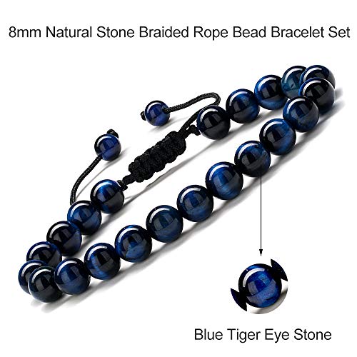 M MOOHAM Mens Bracelet - Beaded Natural Stone 8mm Tiger Eye Matte Agate Lava Rock Bracelets for Men Teen Boys Grandpa Dad Birthday Gifts Jewelry - style: Blue Tiger Eye Bracelet