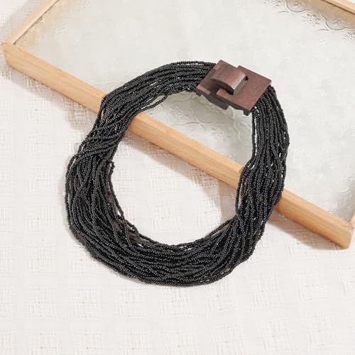 Coiris Beaded Strand Necklace for Women Boho Chunky Beaded Strand Necklace Bohemian Summer Beach Necklace Jewelry for Women(N0059-Black) - color: Black