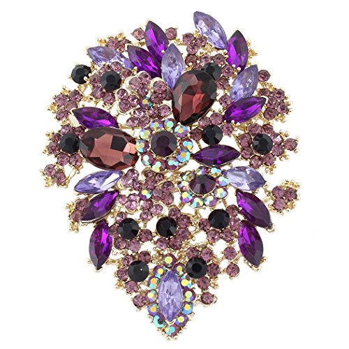 EVER FAITH Women's Austrian Crystal Vintage Style Flower Leaf Cluster Brooch Pendant - color: Purple w/ Light Purple Gold-Tone