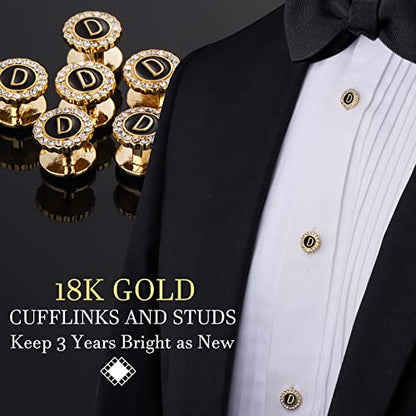 HAWSON 18K Gold Tone Initial Cufflinks for Men with Tuxedo Studs - Gift Boxed, Stylish Men's Jewelry Accessories for Weddings, Birthdays, Anniversaries, Father's Day - color: D-Cufflinks & Studs Set