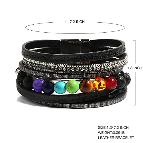 Vercret Leather Wrap Bracelet for Women, Multi-Layer Cuff Bangle | Boho Stacked Bracelets with Safe Clasp Western Bangle Jewelry Gift for Lady and Mom Sister Friend - style: Chakra