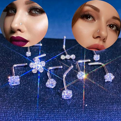 14k Gold Plated Nose Rings Studs for Women 316L Surgical Steel Nose Piercings 22g/20g/18g Gauges 1.5mm/2mm/2.5mm/3mm/3.5mm/4.5mm Sizes - color: 20g 9pcs S Gold Surgical Steel