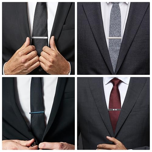 wynameleri Tie Pins for Men Silver Black 3 Pcs 10 PCS Short Tie Clip Set 2.3, 2.4 Inch Business Shirt Necktie Pinch for Men - color: B0310015