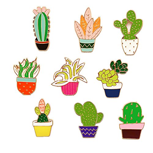 Cute Enamel Lapel Pins Set Cartoon Animal Plant Floral Fruits Foods Brooches Pin Badges for Clothing Bags Backpacks Jackets Hat DIY - color: Flower plants set of 9