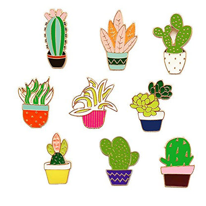 Cute Enamel Lapel Pins Set Cartoon Animal Plant Floral Fruits Foods Brooches Pin Badges for Clothing Bags Backpacks Jackets Hat DIY - color: Flower plants set of 9