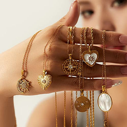 Unisex Celestial Gold Pendant Necklaces, Sun/Moon/Star/Angle Celestial Elements Unisex Choker Gold Lover Chains for Men and Women Jewelry - color: Gold Chain - Sun #3