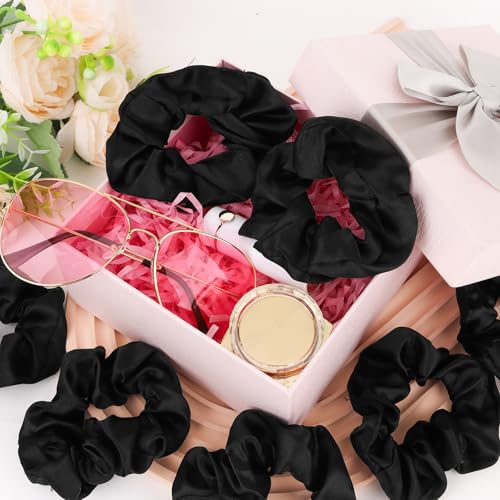 16 Pcs Satin Scrunchies Bridesmaid Proposal Gifts Hair Ties Scrunchies for Women Girls Bachelorette Party Favors (Black) - color: Black