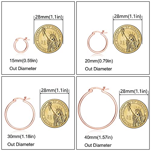 18K Gold Plated Hoop Earrings - 925 Sterling Silver Hoop Earrings Womens Hypoallergenic Hoops | Square Tube Hoop Earrings for Women 15mm/20mm/30mm/40mm - color: Rose Gold 30mm
