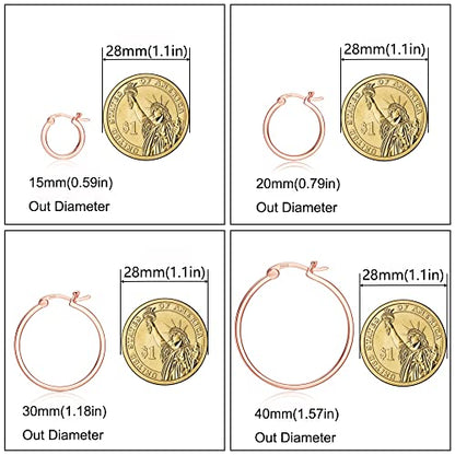 18K Gold Plated Hoop Earrings - 925 Sterling Silver Hoop Earrings Womens Hypoallergenic Hoops | Square Tube Hoop Earrings for Women 15mm/20mm/30mm/40mm - color: Rose Gold 30mm