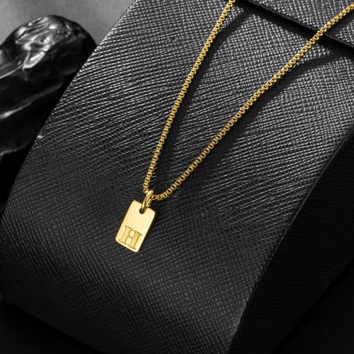 Gold Plated Square Initial Necklace Waterproof A-Z Letter Pendant on Thin Chain - Dainty, Stackable Jewelry for Women - color: Golden-F, size: F