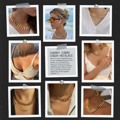 NOKMIT Chunky Cuban Link Curb Chain Necklace for Women Men Dainty 18K Gold Silver Tone Choker Thick Trendy Statement Diamond Cut Punk Hip Hop Cuban Chain Jewelry Gifts Unisex Size 5mm/9mm/13mm/16mm - color: 16mm-Gold, size: 20inches
