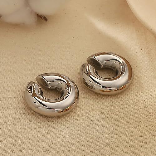 Ear Cuffs Non Piercing Aretes De Mujer Gold Chunky Earrings for Women Clip On Earrings Non Tarnish Gold Earrings Gifts Trendy Stuffers - color: 1Pairs Silver Chunky Ear Cuff