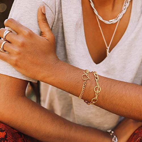 SOFYBJA 18k Gold Plated Personalized Chunky Cuban Oval Link Chain Bracelets for Men Toggle Rope Bracelet Jewelry for Women - style: Cuban Chain Link Bracelet