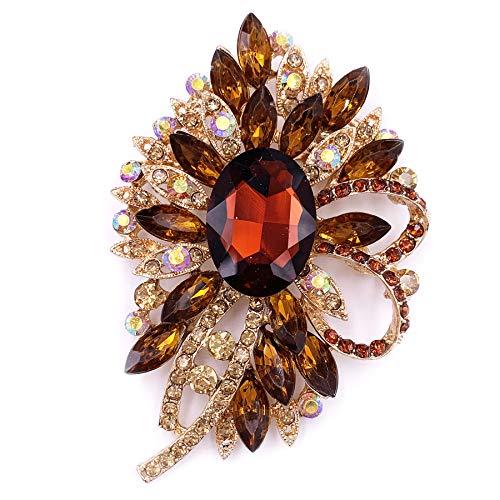 SELOVO Big Large Flower Bow Brooch Scarf Decoration Brooch Pin Gold Tone - color: brown